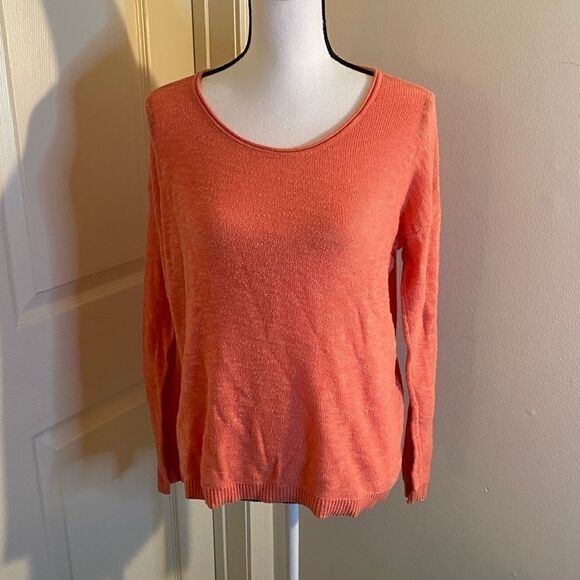 Gap, coral long sleeve cotton blend top, med - Picture 1 of 7